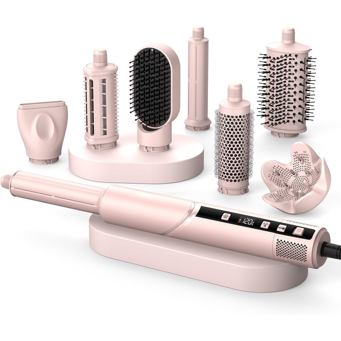 Мультистайлер для волосся 5 в 1 UKLISS Airstyler Pro 1000W: фен, круглі щітки для об'єму, плойка та випрямляч, Рожевий