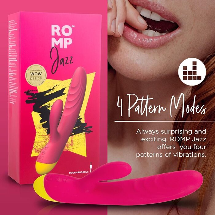 Vibrator ROMP Jazz Rabbit для дорослих - масажер G-точки та клітора з 6 рівнями інтенсивності та 4 режимами вібрації, водонепроникний, акумуляторний