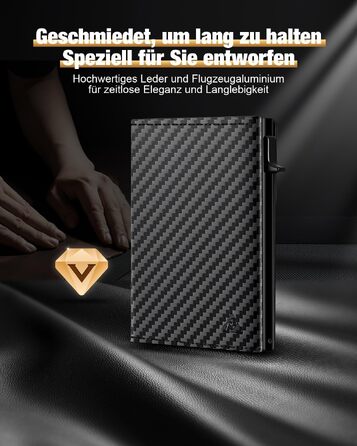 Чоловічий шкіряний картхолдер dwnkove Slim Wallet: смарт-гаманець з Pop-Up механізмом, RFID захистом, відділенням для монет та вікном для ID, Carbon Design
