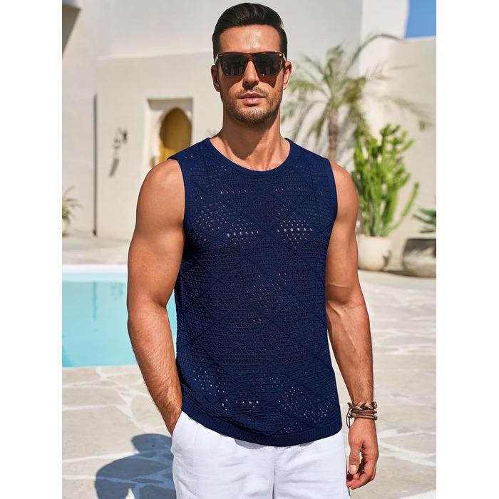 Чоловіча в'язана майка-топ Runcati, без рукавів, в стилі хіпі, морського кольору, для літа та пляжу