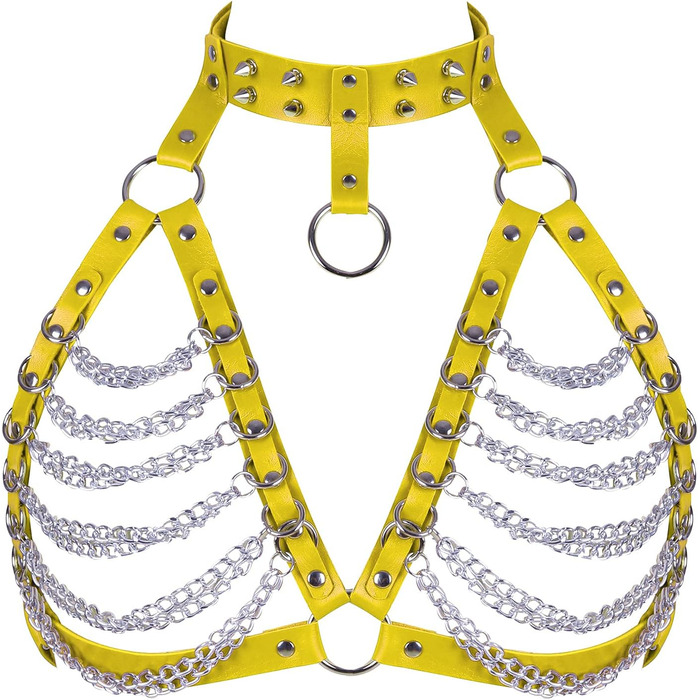 PETMHS Корсет з шкіри для жінок, повне покриття, шкіряний пояс, стиль панк готика (помаранчевий, жовтий)