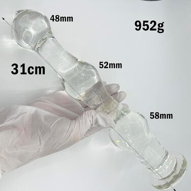 Скляний анальний дildo ScreaAss 31 см XXL з анальними кульками, 48/52/58 мм, для чоловіків та жінок