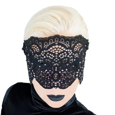 Чорна мереживна маска для жінок з чорними стразами, елегантна маска на пів обличчя, маска для маскарату та карнавалу, мереживна вечірня маска з гумкою (Чорний (фіолетові стрази))