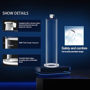 Насадка для помпи для статевих органів NAIXBTY: прозора трубка зі шкалою для збільшення статевого члена, покращення ерекції та лікування імпотенції. Підходить для чоловіків. Розмір: 22,9 × 7,6 см