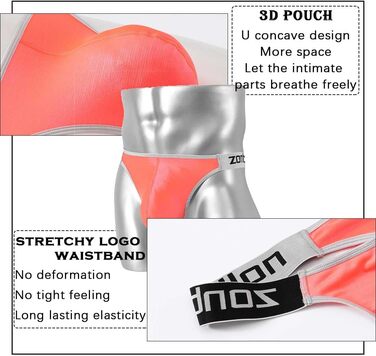 Танга чоловічі BIATWOWR з м'якої та зручної тканини. Модель з великим місцем для мішка. Оранжево-чорно-блакитні, розмір L