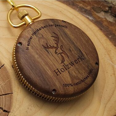 Настінний та кишеньковий годинник 2 в 1 Holzwerk Germany з натурального дерева, еко-дизайн, римські цифри, колір коричневий/золотий