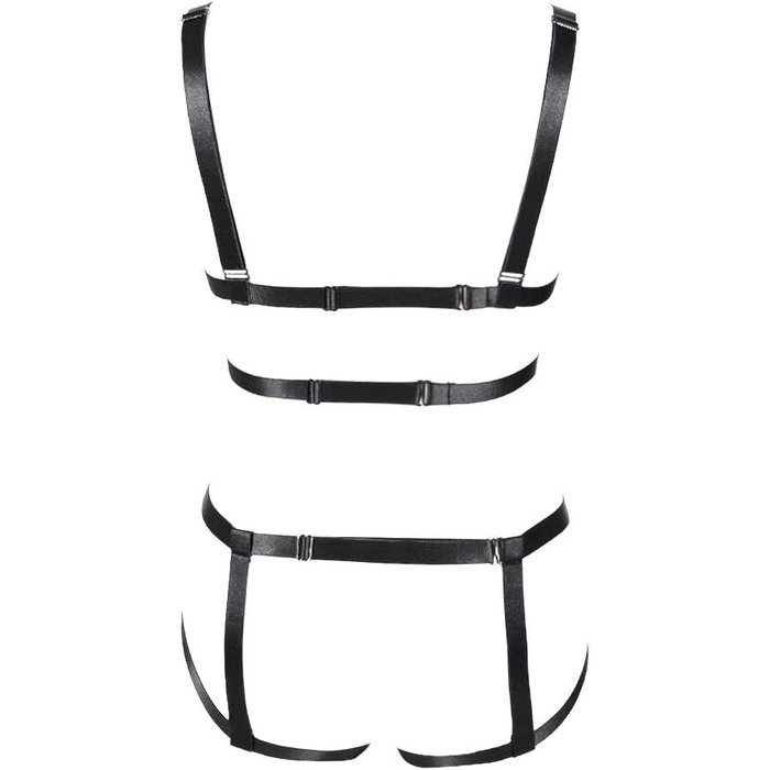 Комплект жіночий: бюстгальтер, пояс на тіло, стрінги. Чорний, готичний стиль, для танців та Хелловіну