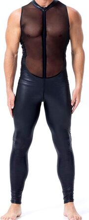 Боді з латексу для чоловіків, чорний, XL. Латексний костюм з сіткою, цілісний, з довгими рукавами, для клубів, штучна шкіра.