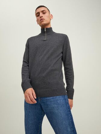 Чоловічий в'язаний кардиган Jack & Jones з чверть-застібкою на блискавці, однотонний (Розмір: L, Колір: Rosin)