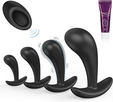 Набір анальних пробок Meeteel (4 шт) з силікону: 12 режимів вібрації, 3 розміри. Стимуляція простати для чоловіків та жінок