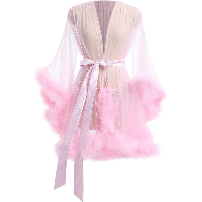 Сексуальний жіночий комплект білизни SRZYMJ: боді, нігліж, babydoll з глибоким V-подібним вирізом, мереживо, рожевий, розмір M