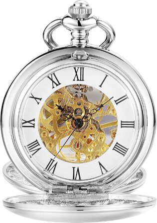Чоловічий кишеньковий годинник ShoppeWatch з ланцюжком, механічний з ручним заводом, вінтажний стиль стімпанк 1920-х років, сріблястий