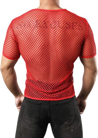Чоловіча футболка JOGAL з ефектом прозорості, сітчаста, червона, розмір XXL