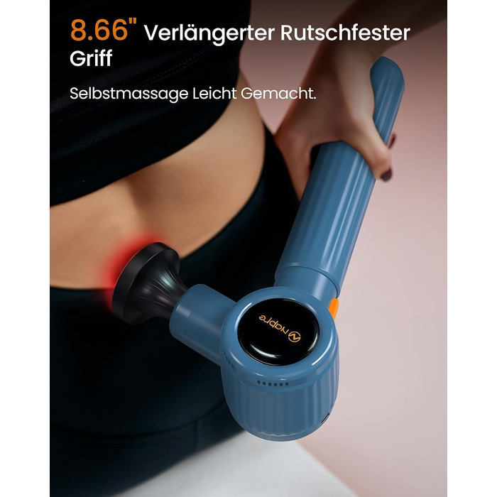 Перкусійний масажер Napre Massage Gun з подовжувачем та 3 кутами нахилу для спини, шиї та плечей, ручний масажний пістолет, світло-блакитний