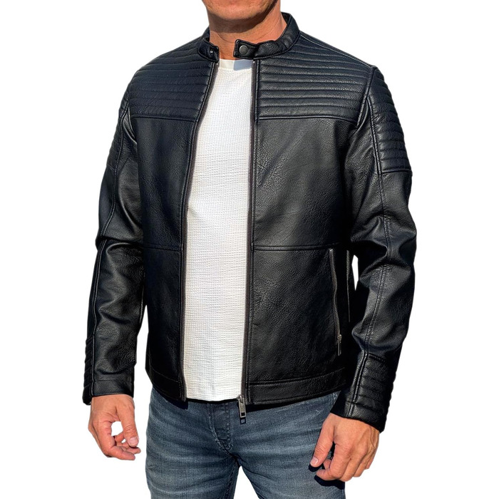 Чоловіча шкіряна куртка-байкер Jack & Jones, штучна шкіра, чорна, розмір XL