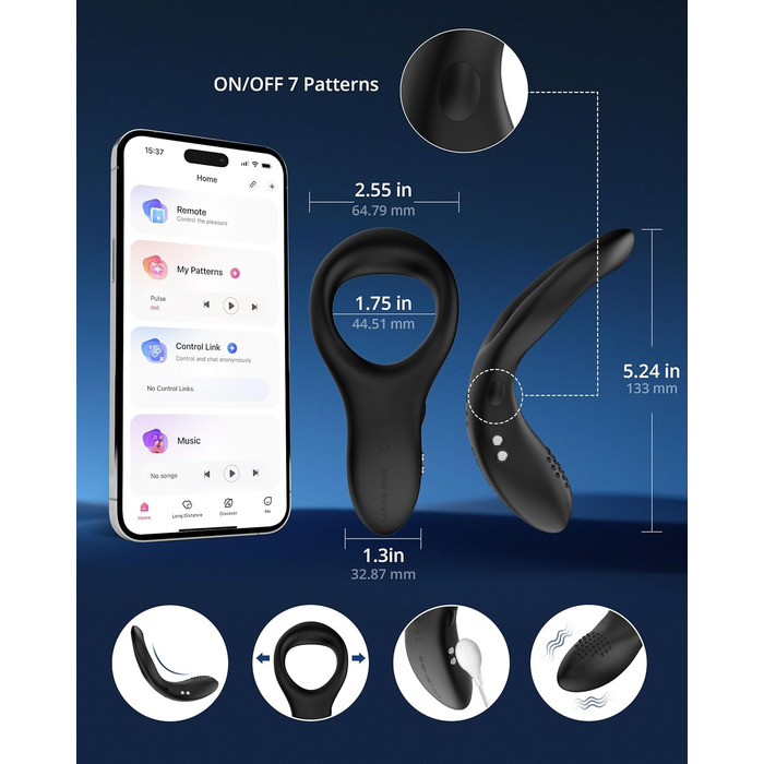 LOVENSE Diamo Bluetooth вібратор кільце для чоловіків з пультом керування, безліч режимів, програмування