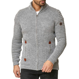 Чоловічий в’язаний кардиган Redbridge зі стійким коміром Basic Luxury, сірий, розмір XL