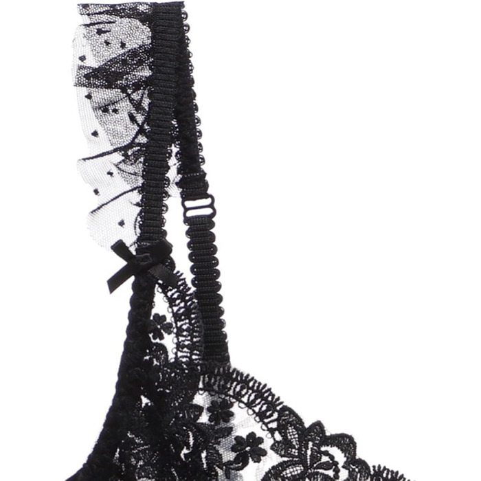 Сексуальний жіночий комплект спідньої білизни: мереживний мереживний топ-бюстгальтер та боді без кісточок, чорний, L