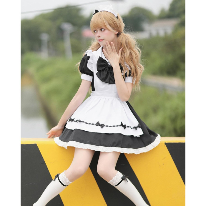 Костюм покоївки FCCAM CCAM: чорне плаття покоївки, костюм для косплею, одяг для обслуговуючого персоналу, 3XL