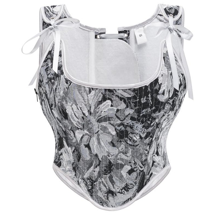 Корегуюча білизна Dreay для жінок у вінтажному стилі, асиметричний виріз, корсетне прилягання, шнурівка спереду та ззаду, бавовна, топ-футболка Roa (L, сірий з маками)