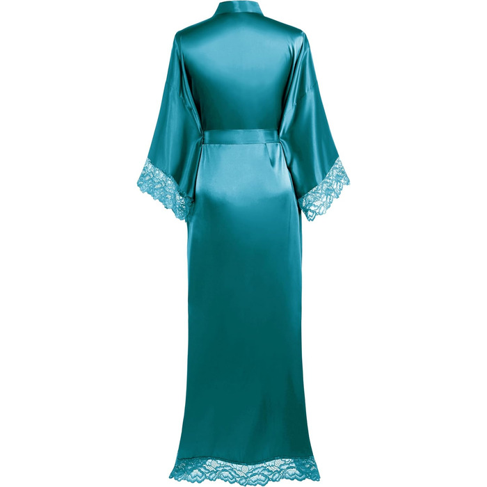 Халат жіночий довгий/короткий однотонний мереживний, шовковий сатин, кімоно, для дому, літній, BABEYOND, універсальний розмір (єдиний розмір, блакитний павич)