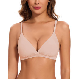 Трикутник бюстгальтер WOWENY без кісточок, бралетт, безшовний, з м'якими чашечками, для топу, бюстгальтер V-подібного вирізу, з подовжувачем, бежевий, розмір S