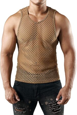 Чоловіча сітка JOGAL Mukel прозора сорочка з короткими рукавами, під сорочку (S, Коричневий)