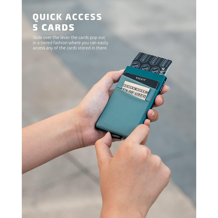 Чоловічий RFID/NFC картхолдер-гаманець VULKIT зі слотом для купюр, мінімалістичний портмоне для 5-7 карток (Смарагдово-зелений)