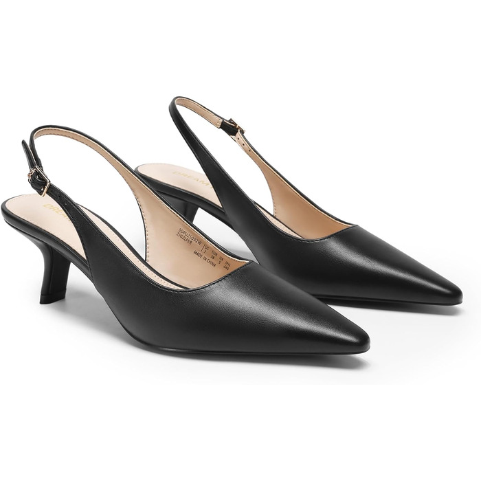 Жіночі туфлі-човники Dream Pairs на низьких підборах (kitten heels) з відкритою п'ятою, чорні, екошкіра, розмір 40 EU