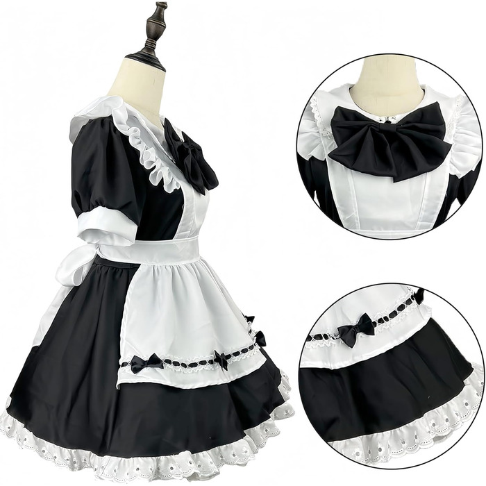 Костюм покоївки FCCAM CCAM: чорне плаття покоївки, костюм для косплею, одяг для обслуговуючого персоналу, 3XL
