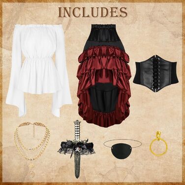 Костюм пірата для жінок CICOCI: ренесансний корсет, стеampunk спідниця, топ, аксесуари пірата, повний костюм на Хелловін, білий/Розкішний сад