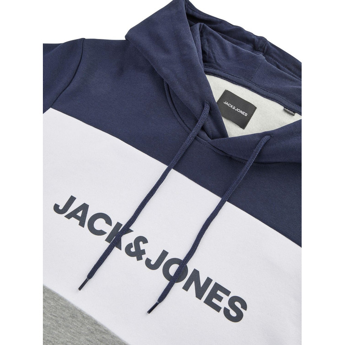Чоловічий худі Jack & Jones JWHLOGO Blocking Regular Fit з принтом, кольори Navy/Green/Beige, великі розміри (Plus Size)
