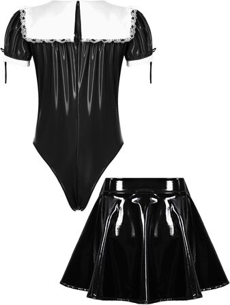 Костюм покоївки CHICTRY для чоловіків: чорний латексний боді з міні-спідницею та стоячим коміром, костюм для косплею