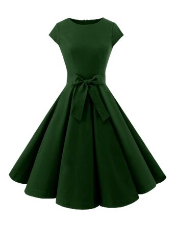 Сукня Dressystar вінтажна 50-х років з короткими рукавами в горошок, темно-зелена, розмір L