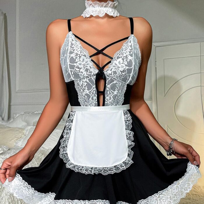 Костюм горничної для дорослих, сексуальна нижня білизна, косплей, чорний браслет, розмір L