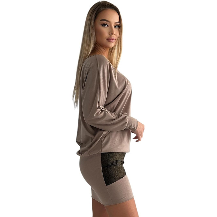 Сукня святкова Daen з блискітками, туніка-светр (S, L, XL, XXL), колір капучино