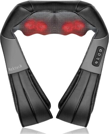 Масажер для шиї та плечей Nekteck 3D Shiatsu з підігрівом, глибокий тканинний масажер для спини та стоп від болю в м'язах, чорний
