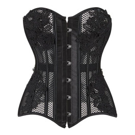 Кросів-топ корсет Dreay для жінок, чорний XXL: дихаючий мереживний сатин, шнуровка, тренажер для талії
