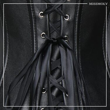 Корсет MISS MOLY з G-String, XL, чорний: вінтажний дизайн, штучна шкіра, на блискавку