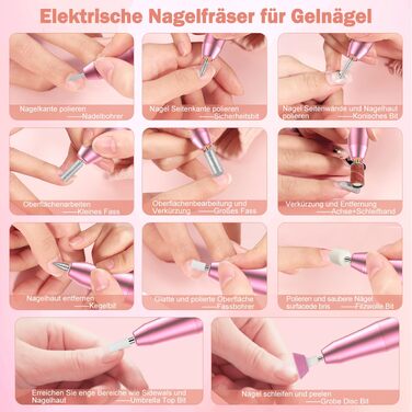 Професійний бездротовий апарат для манікюру та педикюру NAILGIRLS 35000 об/хв, електрична пилка для нігтів, гель-лаків та акрилу, набір 11 в 1, рожевий