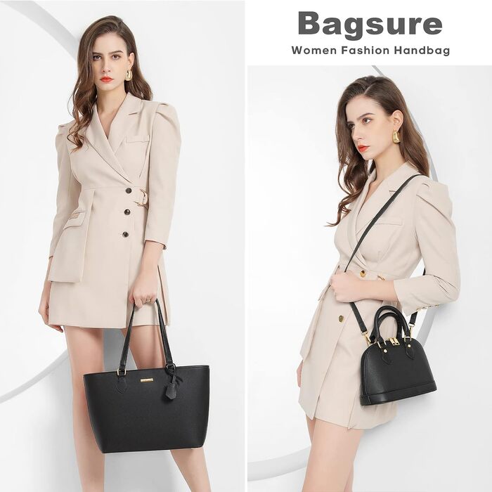 Жіночий набір сумок Bagsure (4 предмети): елегантна сумка на плече, велика сумка-тоут з блискавкою для офісу, навчання та подорожей, чорна
