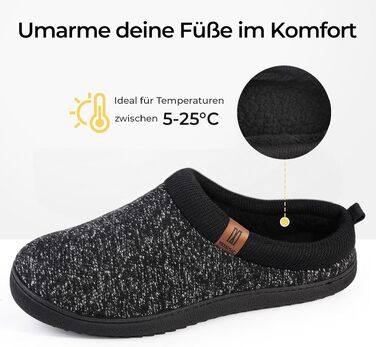 Чоловічі домашні капці MERRIMAC з ефектом пам'яті (Memory Foam), протиковзні та зручні, чорні, розмір 43/44 EU