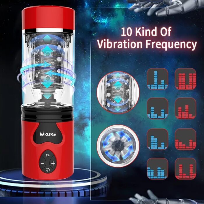 Електричний мастурбатор для чоловіків з ротаційним механізмом та 10 режимами вібрації, телескопічний, реалістичний, червоний