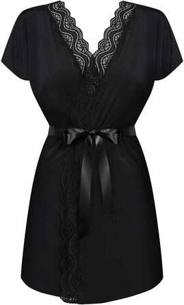 Сексуальний жіночий комплект Selente Love & Fun з халатом, танга/ніжною сорочкою та маскою для очей з атласу, чорний, розмір L-XL, Made in EU