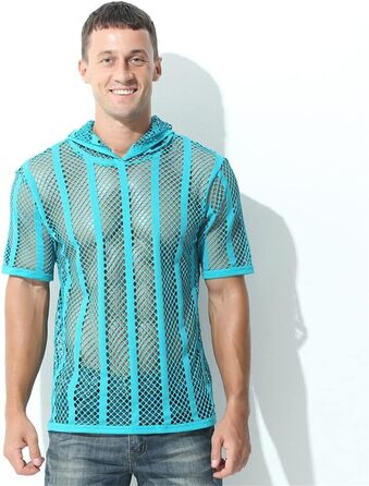 Чоловіча футболка з сітки, прозора, з короткими рукавами та капюшоном, Streetwear, спортивна, чорна