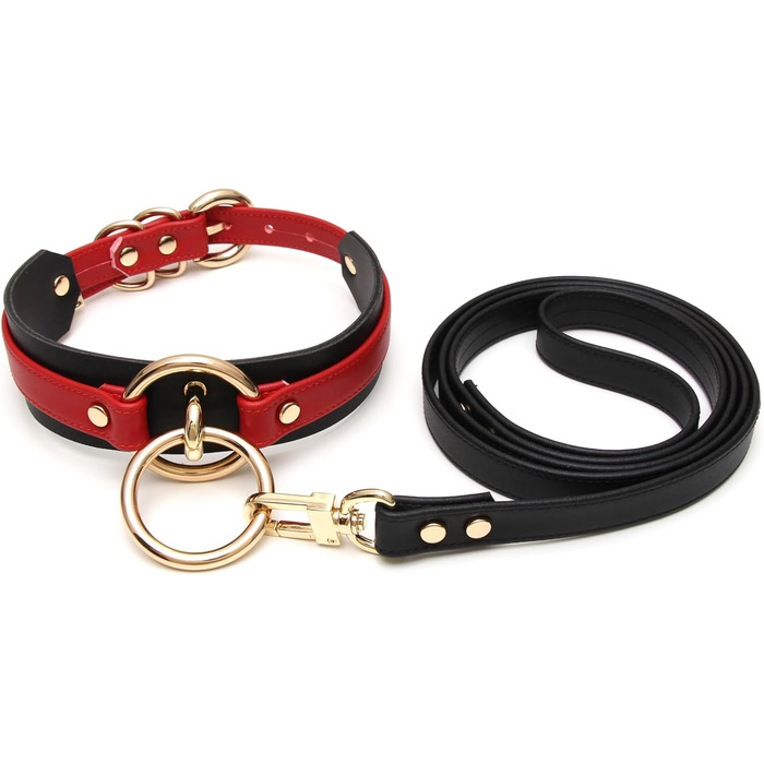 Чокер Lalatia з кільцем, шнурком, з екошкіри (червоний, чорний, золотий)