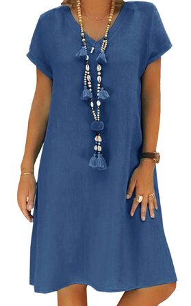 Сукня Tincini Soerkleid льон пляжна повсякденна з V-подібним вирізом А-силует блакитна розмір M