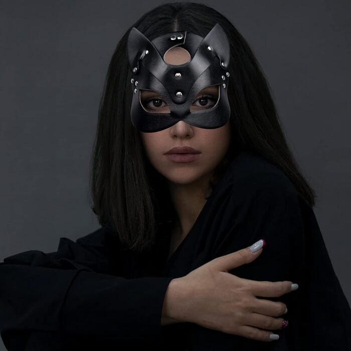 Маска для обличчя SINSEN з екошкіри у вигляді кота - сексуальний аксесуар для косплею, Хелловіну, вечірок та карнавалу, чорна