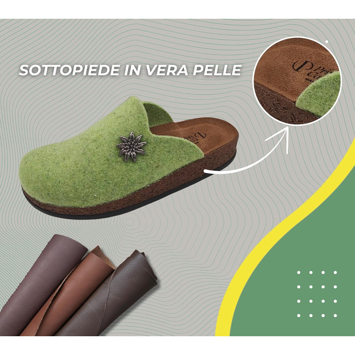 Зимові домашні капці Alpine Clogs з вареної вовни для чоловіків та жінок, теплі тірольські пантолети, Made in Italy, світло-зелені, розмір 39 EU