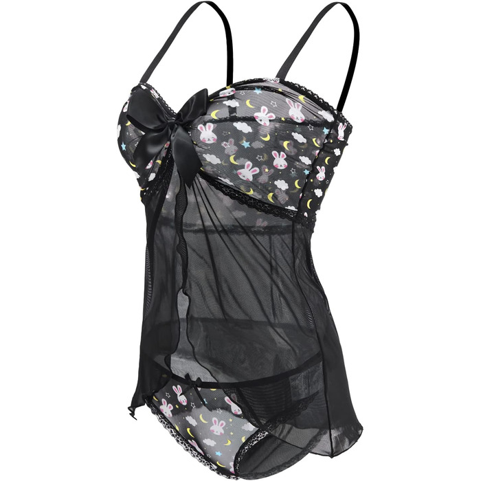 Чорна нічна сорочка babydoll з мереживом Littleforbig для жінок, V-подібний виріз, нічна сорочка, спідня білизна